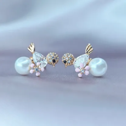 Imagen de Broquel Pollito Sobre Perla y Flor Rosa