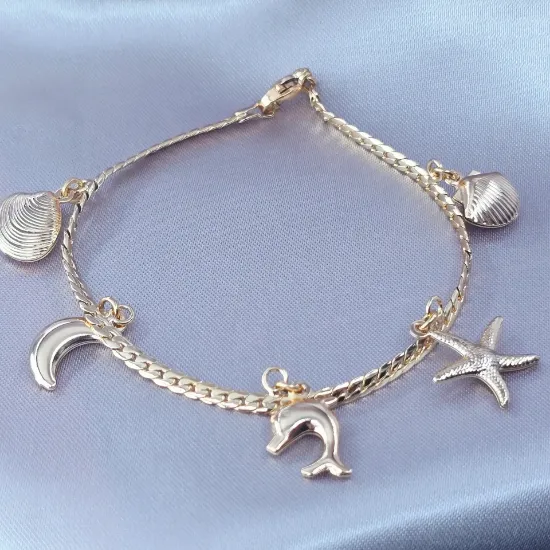 Imagen de Pulsera Estrella Luna Delfín Concha