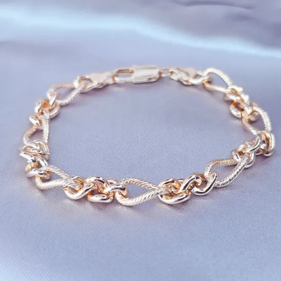 Imagen de Pulsera Tejido Eslabones Lisos y Texturizados Oro Dorado Talla 2007