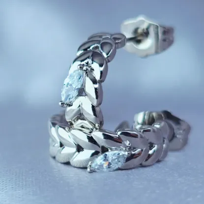 Imagen de Arracada Trenza con Hoja de Cristal