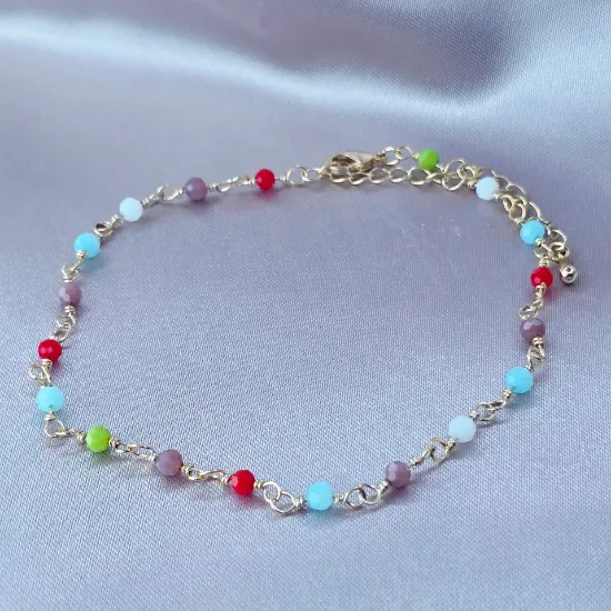 Imagen de Pulsera Tobillera Cristales Colores Mate  2203