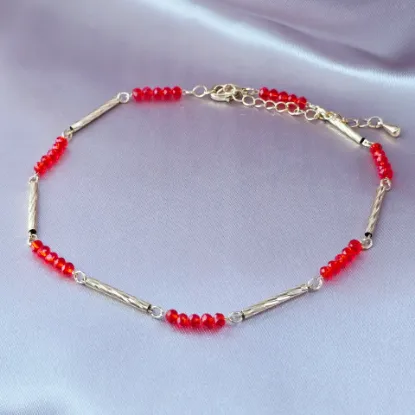 Imagen de Pulsera Tobillera Cuencas Rojas  2602