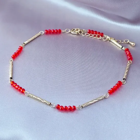 Imagen de Pulsera Tobillera Cuencas Rojas  2602