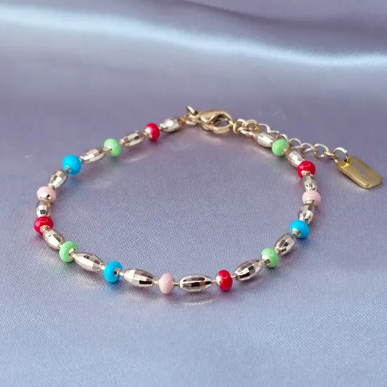 Imagen de Pulsera Puntos de Colores y Comas de Oro  1703