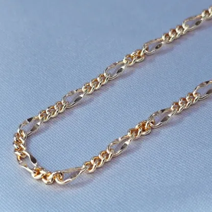 Imagen de Cadena Tejido Ovalada Irregular con Plana y Tres Eslabones Oro Dorado Talla 5003