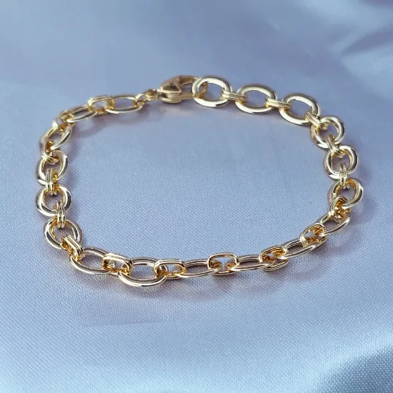 Imagen de Pulsera Tejido Eslabones Anchos Ovalados Oro Dorado Talla 2007