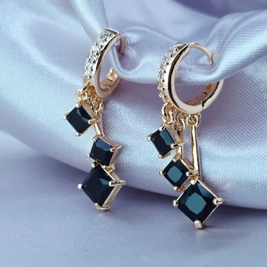 Imagen de Arete Tres Rombos Negros