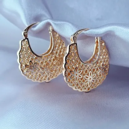 Imagen de Arete Bolsa de Oro con Flores