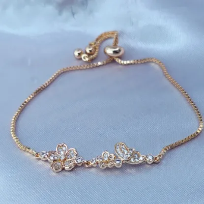 Imagen de Pulsera Ajustable Mariposas y Corazones  2508