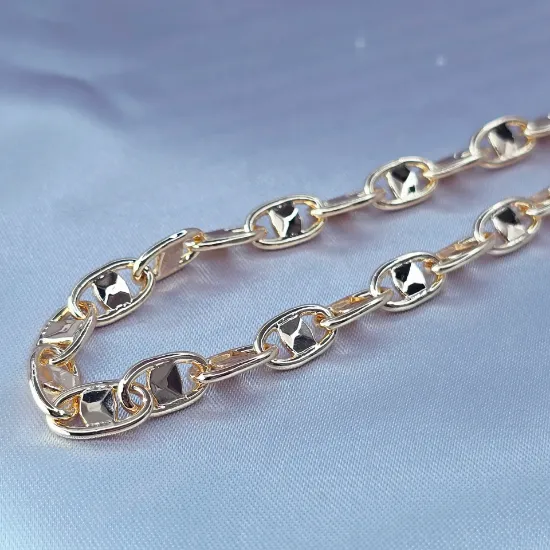 Imagen de Cadena Eslabones Ovalados con Cuadro Centro Oro Dorado Talla 6007