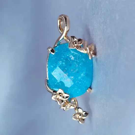 Imagen de Dije Aguamarina y Flores de Oro