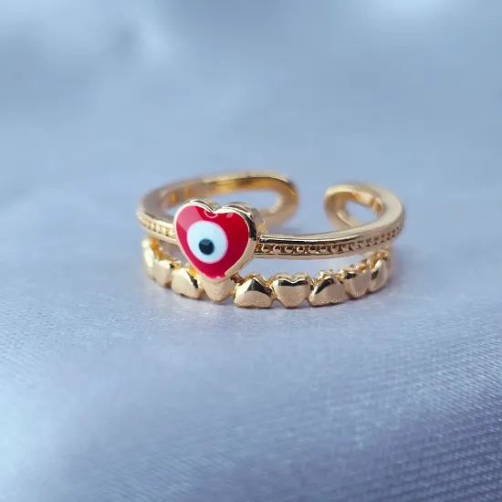 Imagen de Anillo Semiabierto Ojo Corazón Rojo Talla 7