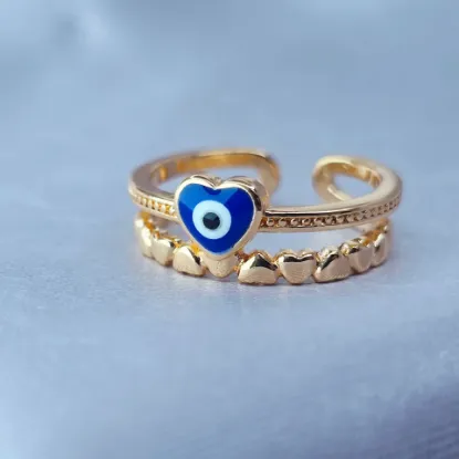 Imagen de Anillo Semiabierto Ojo Corazón Marino Celeste Talla 6