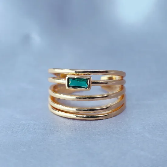 Imagen de Anillo Semiabierto Aros de Oro y Esmeralda Talla 7