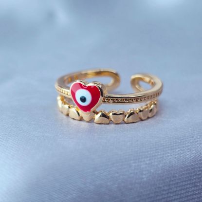 Imagen de Anillo Semiabierto Ojo Corazón Rojo