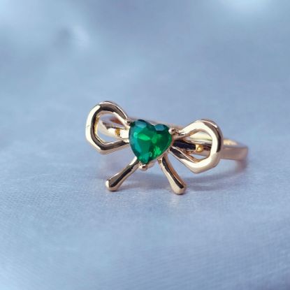 Imagen de Anillo Semiabierto Moño Corazón Esmeralda