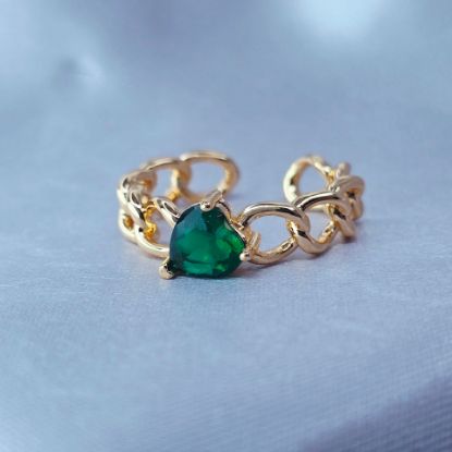 Imagen de Aniillo Semiabierto Corazón Abundante Esmeralda