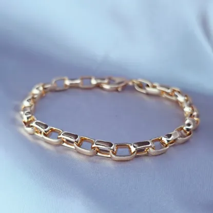 Imagen de Pulsera Eslabones Rectángulos Gruesos Ovalados Oro Dorado Talla 2005