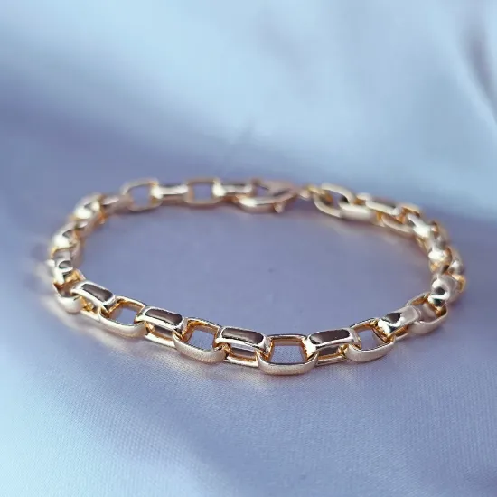 Imagen de Pulsera Eslabones Rectángulos Gruesos Ovalados Oro Dorado Talla 2005
