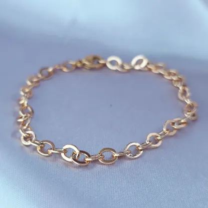 Imagen de Pulsera Tejido Eslabones Ovalados Oro Dorado Talla 1804