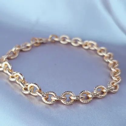 Imagen de Pulsera Eslabones Ovalados Texturizados Oro Dorado Talla 2006