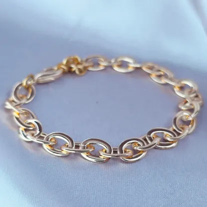 Imagen de Pulsera Tejido Eslabones Ovalados Oro Dorado Talla 2207