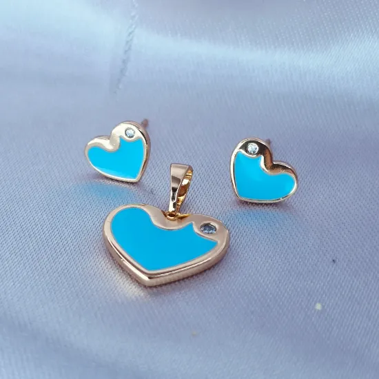 Imagen de Juego Corazón Esmaltado Celeste