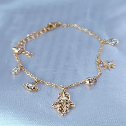 Imagen de Pulsera Mano Fátima Ojo Turco y Detalles