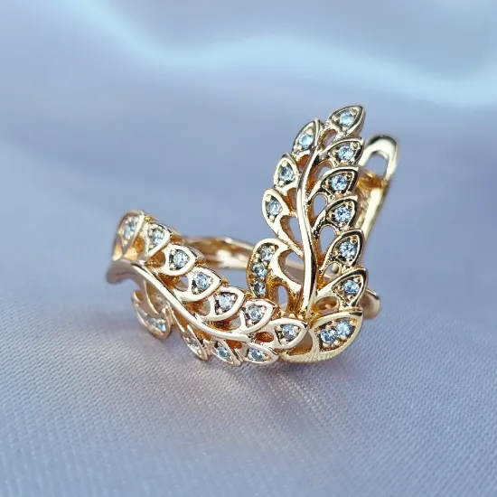 Imagen de Huggie Rama de Oro con Hojas de Cristales