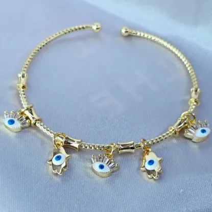 Imagen de Brazalete Semiabierto Ojos Turcos y Hamsas Talla 1902