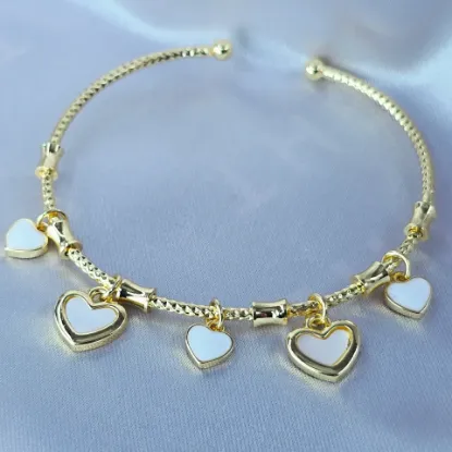 Imagen de Brazalete Semiabierto Corazones Blanco y Rosa Tornasol Talla 1902