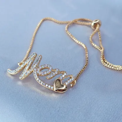 Imagen de Pulsera Ajustable Mom con Corazón de Oro Talla 2301
