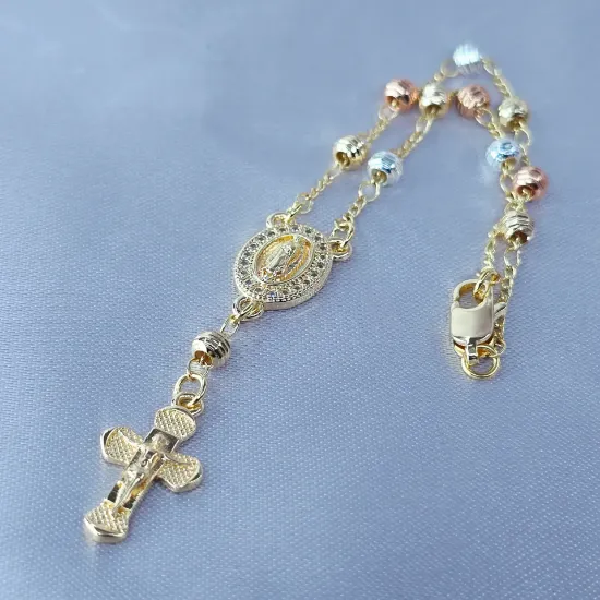 Imagen de Pulsera Decenario Mi Guadalupana Tres Oros Talla 1903