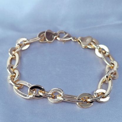 Imagen de Pulsera Tejido Rectángulos y Tres Cículos Ovalados Grueso Oro Dorado Talla 2109