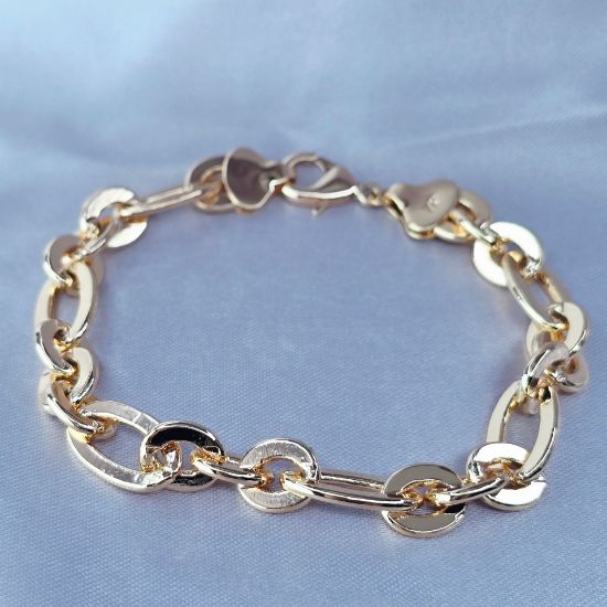 Imagen de Pulsera Tejido Rectángulos y Tres Cículos Ovalados Grueso Oro Dorado Talla 2109