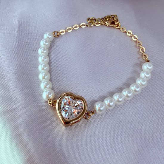 Imagen de Pulsera Enorme Corazon Y Perlas