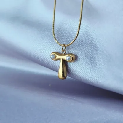 Imagen de Collar Perlas Inicial T