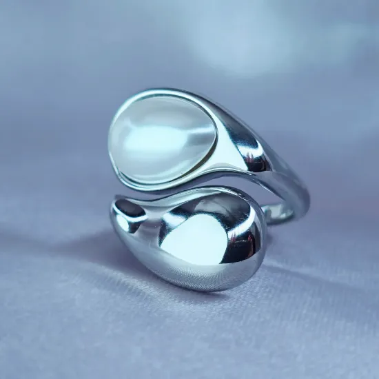 Imagen de Anillo Gota Blanca Perla de Cristal 6