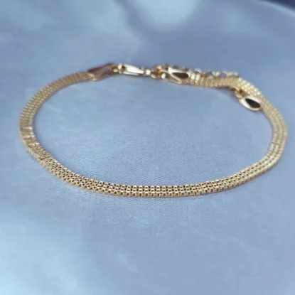 Imagen de Pulsera Tejido Tercia de Cubos Oro Dorado Talla 2103