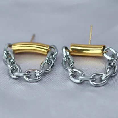 Imagen de Arete Bicolor con Cadena Blanca