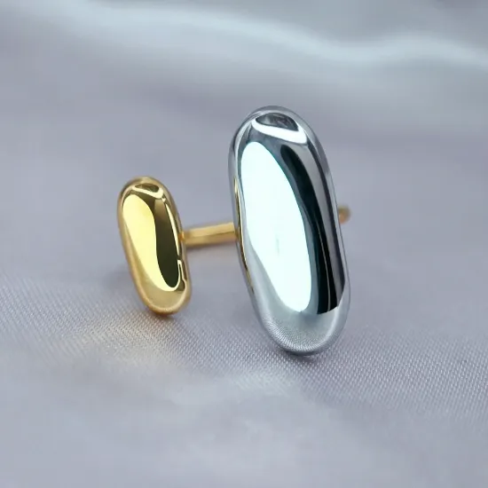 Imagen de Anillo Doble Gota Geométrica Bicolor  8
