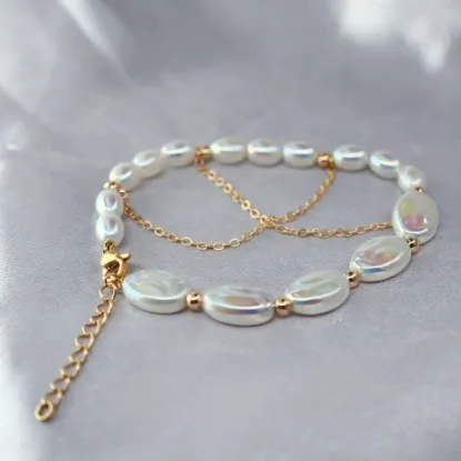 Imagen de Pulsera Perlas Tornasol Ovaladas  1708