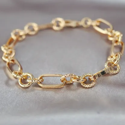 Imagen de Pulsera Tejidos Texturizados Rectángulos y Tres Cículos Oro Dorado  1906