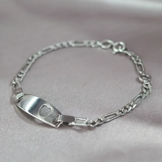 Imagen de Pulsera Esclava Kids Corazón Cartier o Fígaro Oro Blanco  1603