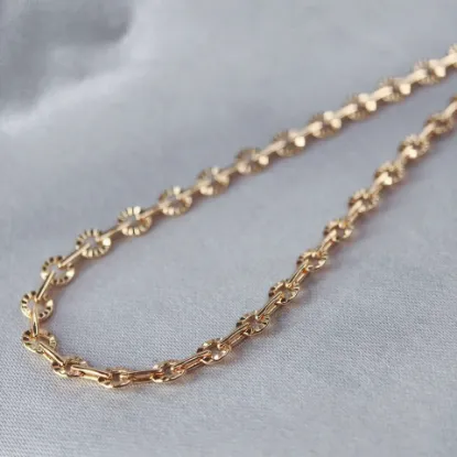 Imagen de Cadena Tejido Aros Texturizados Entrelazados Rectángulos Oro Dorado Talla 6004