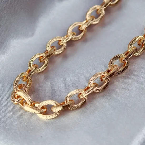 Imagen de Cadena Tejido Aros Gruesos Ovalados Texturizados Oro Dorado Talla 6009