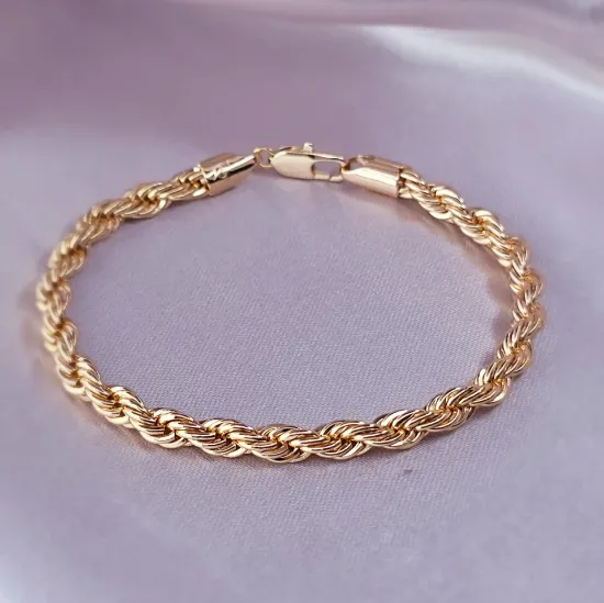 Imagen de Pulsera Tejido Cordón Salomónico o Torzal Oro Dorado Talla 1906