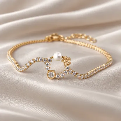 Imagen de Pulsera Corona Flor Perla y Cristales Talla 1702