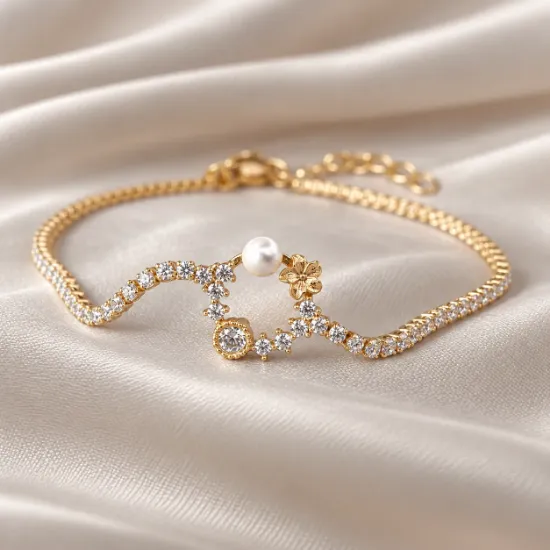 Imagen de Pulsera Corona Flor Perla y Cristales Talla 1702